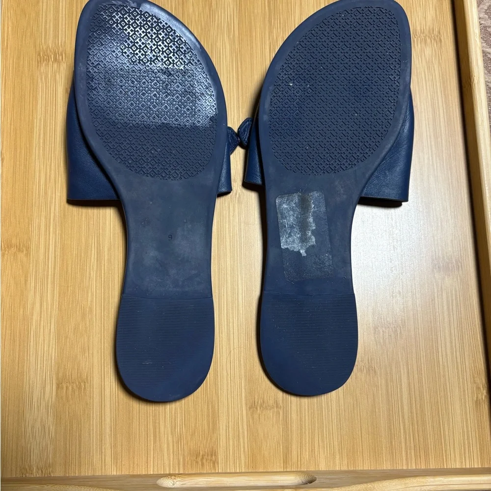 Tory Burch Navy Leather Slides - Picture 3 of 8